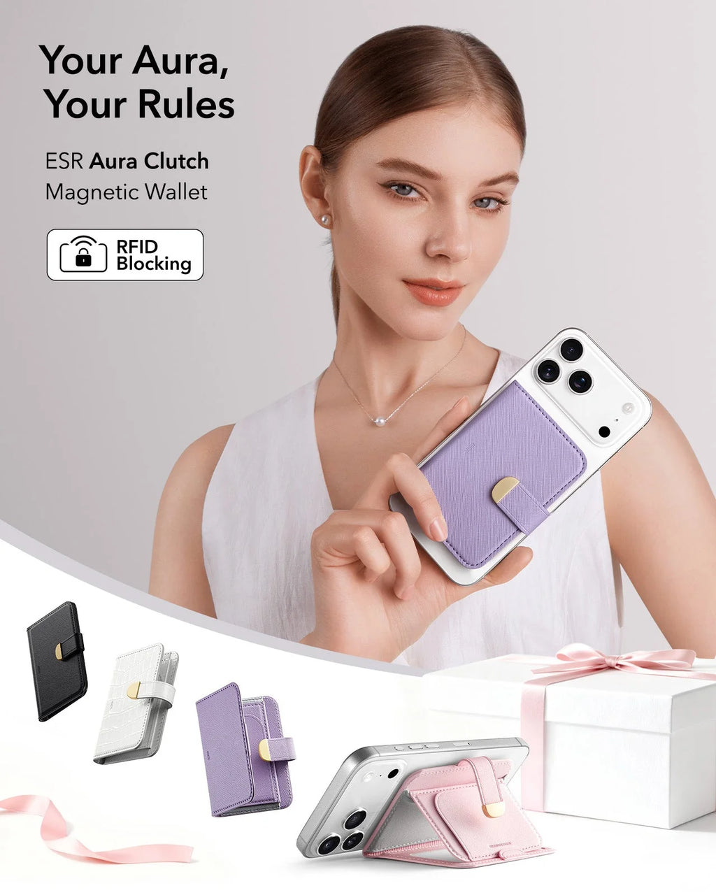 Porte-cartes magnétique Clutch Aura - Lavender