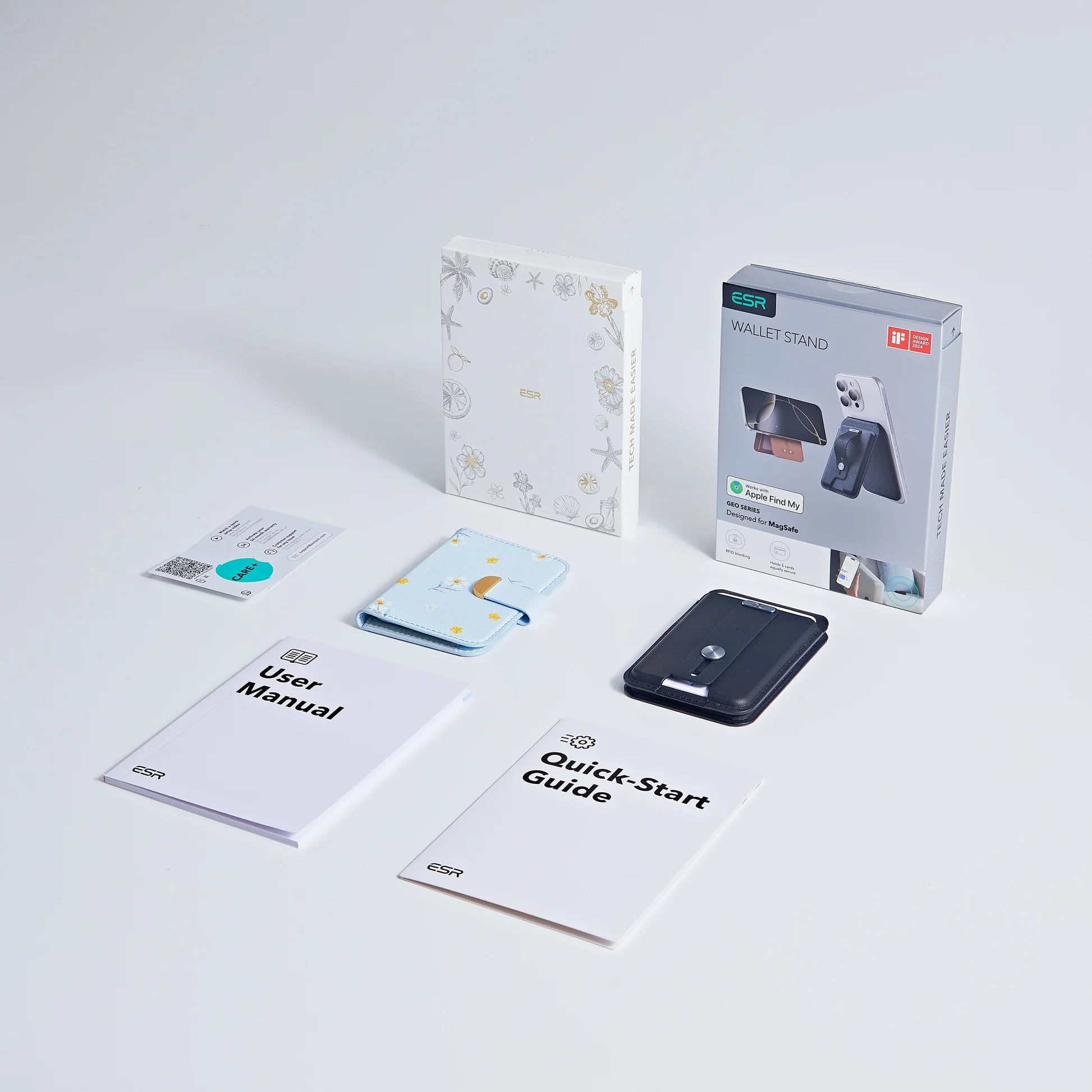 Pack porte-cartes magnétiques Clutch Aura et Geo avec support - Paradis tropical&Noir