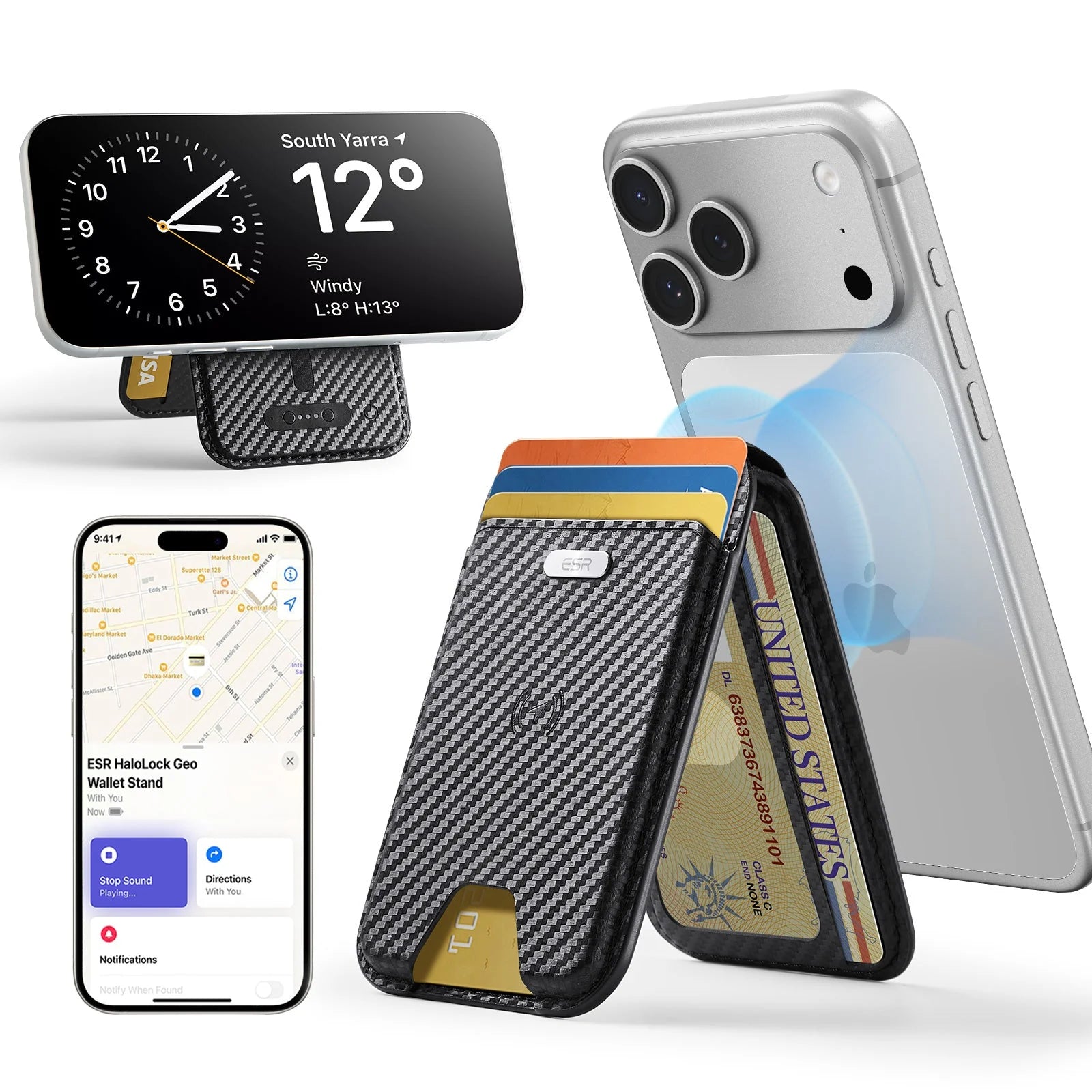 Porte-cartes Geo avec support - Black Carbon Fiber