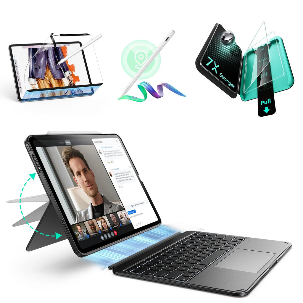 Pack pour iPad Pro 13" (2025) : coque clavier Shift, stylet Geo, protections d’écran - US Layout - Dark Gray